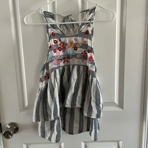 Altar'd State Striped Floral Embroidered Top - Gray and White